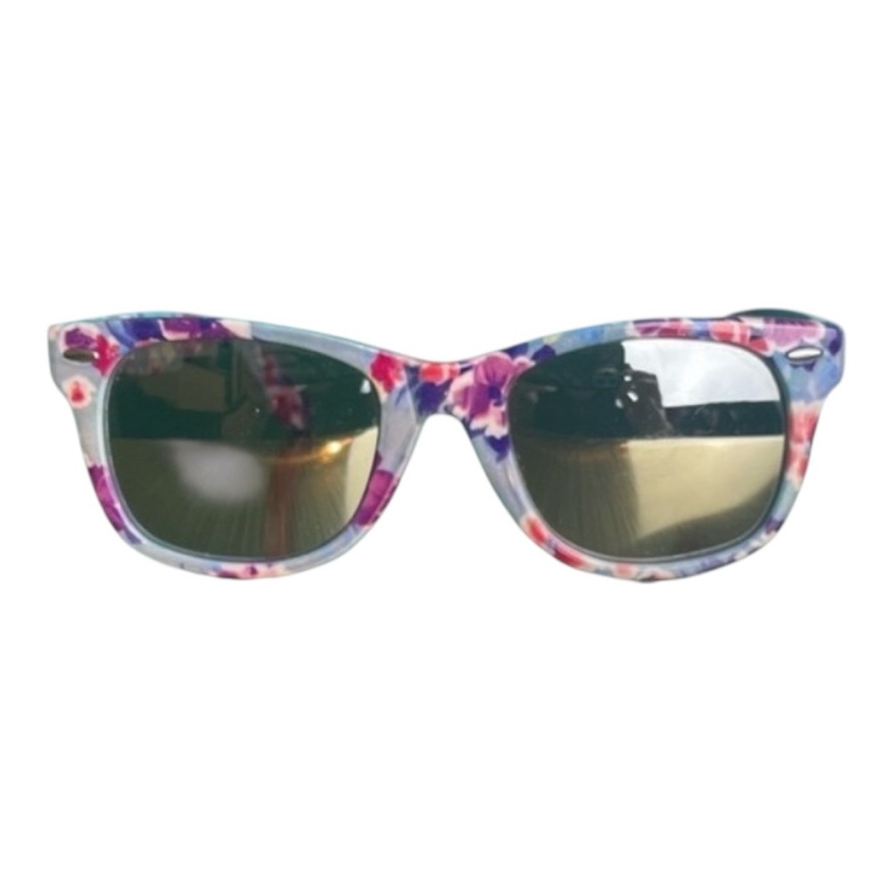 Floral Print Wayfarer-Style Sunglasses — Pink/Purple/Blue